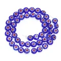 Perline di Vetro Millefiori Blu Piatte Tonde Sfuse Filo DIY Collana Braccialetto Accessori - 8mm (Foro da 1mm) / Blu con Stampa Floreale Rossa