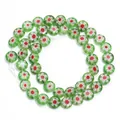 Perline piatte rotonde in vetro millefiori verde per braccialetti collane fai da te artigianato. - Fiore Rosso Verde