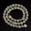 Perline di Vetro Millefiori Fiori Piatti Tondi Trasparenti per Bracciale Collana DIY - Bianco con Fiori Gialli