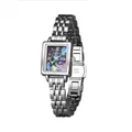 Montre classique rectangulaire en acier argenté pour femme avec un cadran coloré - Coquille d'Abalone Argentée
