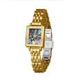 Elegant vintage gold stainless steel square watch for women with colorful dial - Gold Abalone Shell