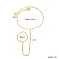 Vue détaillée du bracelet de doigt en acier inoxydable plaqué or 18K avec dimensions - Style Chaîne à Billes (BL202401G)