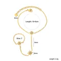 Vue détaillée du bracelet-bague étoile en acier doré avec spécifications techniques. - Style Étoile à Huit Branches (BL20120AG)