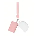 Multi-function wristlet wallet set with minimalist card holder and cute coin pouch. - Pink/White
