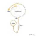 Bracelet de doigt en perles d'acier inoxydable doré avec chaîne réglable - détail - Style Chaîne de Perles Artificielles (BL20290AG)
