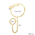 Vue détaillée du bracelet de doigt en acier inoxydable doré avec mesures de taille - Style Chaîne Vague d'Eau (BL202501G)