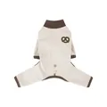 Comfortable beige four-legged dog onesie with pretzel patch and adjustable back buttons - S / Pretzel (Beige) / Beige