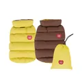 Reversible yellow and brown pet winter puffer vest for small dogs with a storage bag - S / Tops / Yellow