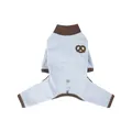 Light blue four-legged dog onesie with brown trim and button adjustment for pets - S / Pretzel (Blue) / Blue