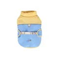 Warm dog winter puffer vest in yellow and blue colors with adjustable waist strap buckle - S / Blue and Yellow