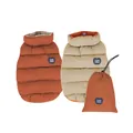 Reversible pet puffer vest for dogs in brown and beige with matching storage bag - S / Tops / Orange