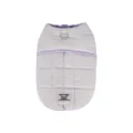 Minimalist grey quilted pet winter vest with purple lining and leash D-ring attachment - S / Tops / Gray Purple