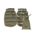 Reversible dog puffer vest in olive green and camouflage pattern with storage bag - Army Green