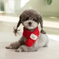 Cozy red knitted pet scarf featuring a cute bear patch and pompom for small dogs - S / 40cmx5cm / Red