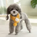 Cute yellow knitted pet scarf with cartoon bear patch and pom-pom for small dogs - S / 40cmx5cm / Yellow