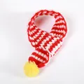 Red and white striped knitted pet scarf with yellow pom-pom for dogs and cats. - Size S (Length 40cm) / Red White