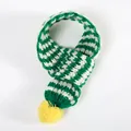 Soft green and white striped knitted pet scarf with a vibrant yellow pom-pom accessory - Size S (Length 40cm) / Green & White