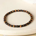Elegante pulsera de ojo de tigre amarillo de 4 mm y cuentas negras para hombre y mujer - Amarillo