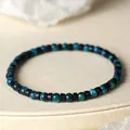Pulsera de ojo de tigre azul de 4 mm hecha a mano con cuentas espaciadoras negras básicas - Azul