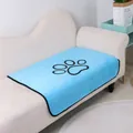 Soft sky blue coral fleece reusable pet pee pad with black paw print design for sofas - 60cm×45cm / Blue
