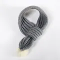 Cozy gray knitted pet scarf with white pompom for dogs and cats winter accessory - Gray
