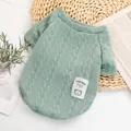 Soft mint green cable knit pet sweater featuring a cute Lucky Bear patch for cats and dogs - XS / Green