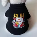 Schwarzes Winter-Haustier-Sweatshirt mit Glückskatzen- und Koi-Fisch-Cartoon-Motiv - XS / Schwarzer Hoodie - Glück
