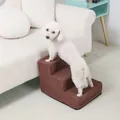 Brown 3-step foam dog stairs for couch and bed with non-slip cover - Small 3-Step / Coffee