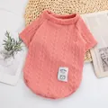 Warm pink knitted pet sweater with Lucky Bear patch for small dogs and cats - XS (Suggested 1-2 Jin) / Tops / Pink