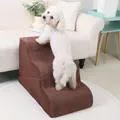 Brown 3-step pet foam stairs for small dogs and cats in a living room setting - Coffee