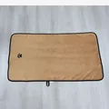 Extra absorbent coral fleece pet bath towel in camel color with black paw print - Brown