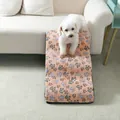 Portable plush pet stairs for small dogs with blue paw print patterns for sofa and bed use - S (2-Step) / Beige Paw Print