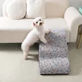 Portable pet stairs for small dogs with grey fleece cover and colorful paw prints - S (2-Step) / Coffee Paw Print
