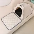 Cozy beige pet tent house with a matching quilted cooling mat for cats and small dogs. - Small (40x40x35cm) / Beige