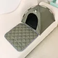 Olive green portable pet tent house with matching quilted sleeping mat for cats and dogs - Green