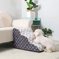 Removable fabric pet ramp stairs for small dogs with colorful paw and heart patterns - Gray Heart