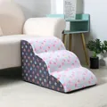 Soft 3-tier foam pet stairs with cute heart and paw prints for small dogs and cats - Pink Heart