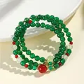Ethnic style multi-layer green and red agate beaded bracelet with prehnite accents for women - Green Agate And Prehnite Style