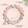 Natural rose quartz and clear quartz beaded bracelet with carved dragon turtle charm - Rose Quartz Dragon Turtle Style / 12mm