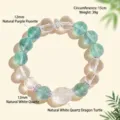 Natural clear quartz and green fluorite beaded bracelet with dragon turtle charm - Purple Fluorite Dragon Turtle Style / 12mm