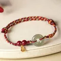 Handgefertigtes rotes geflochtenes Armband mit Hetian-Jade und glücklichen Zinnoberperlen - Dunkelrot
