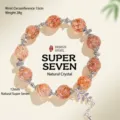 12mm natur schwarz-gold Super Seven Quarz Perlenarmband mit Blattanhänger für Damen - Schwarzgold Typ B / 12mm