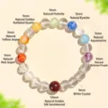 Pulsera de cuentas de piedras preciosas naturales con cristal de roca y aguamarina. - Circunferencia 15cm (Cuenta 9mm) / Pulsera de Cristal Multicolor 9mm