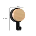 Minimalist pine wood adhesive wall hook with black metal accent, size 4x6.3cm for bathroom - Single Hook / Black