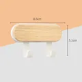Minimalist dual wall hook with white plastic base and pine wood panel 8.5x5.1cm - Double Hook / White