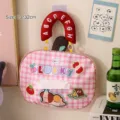 Cute pink plaid hanging tissue bag with cartoon apple patches and red handle strap - 23*32cm / Pink