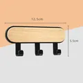 Minimalist pine wood wall hook with three black metal prongs for bathroom and door - 3 Hooks / Black