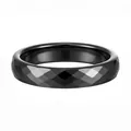 Elegant faceted black ceramic ring with a minimalist geometric diamond cut design - Size 6 / Rhombus Faceted Style (JZ0136) / 4mm Width / Black