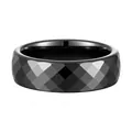 Elegant polished black ceramic ring featuring a unique faceted rhombus pattern design - Size 6 / Rhombus Faceted Style (JZ0136) / 6mm Width / Black