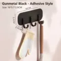 Modern gun black self-adhesive 3-hook wall rack for kitchen storage, 16x5.1x2.9cm - Patch Pattern / Gunmetal